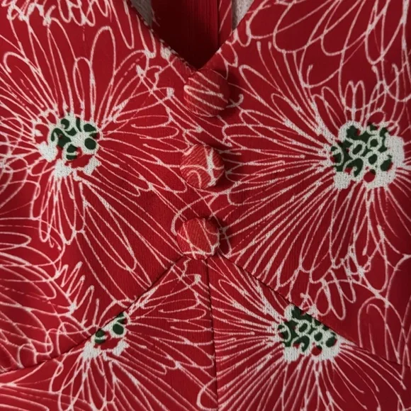 VINTAGE handmade maxi dress red floral formal - Picture 7 of 8